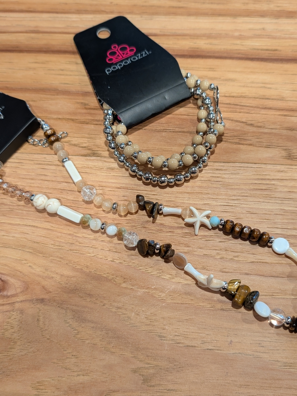 paparazzi Neutral Beaded and Shell Accent Necklace Set With Starfish Charms